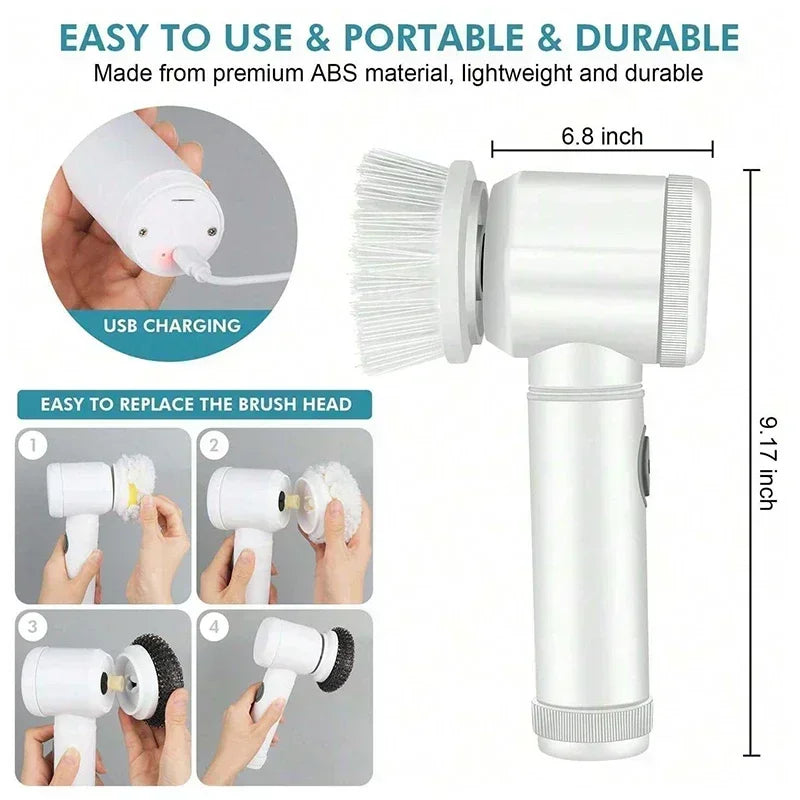 Electric Spin Scrubber – Cordless Power Cleaning Brush with 5 Brush Heads