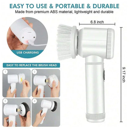 Electric Spin Scrubber – Cordless Power Cleaning Brush with 5 Brush Heads