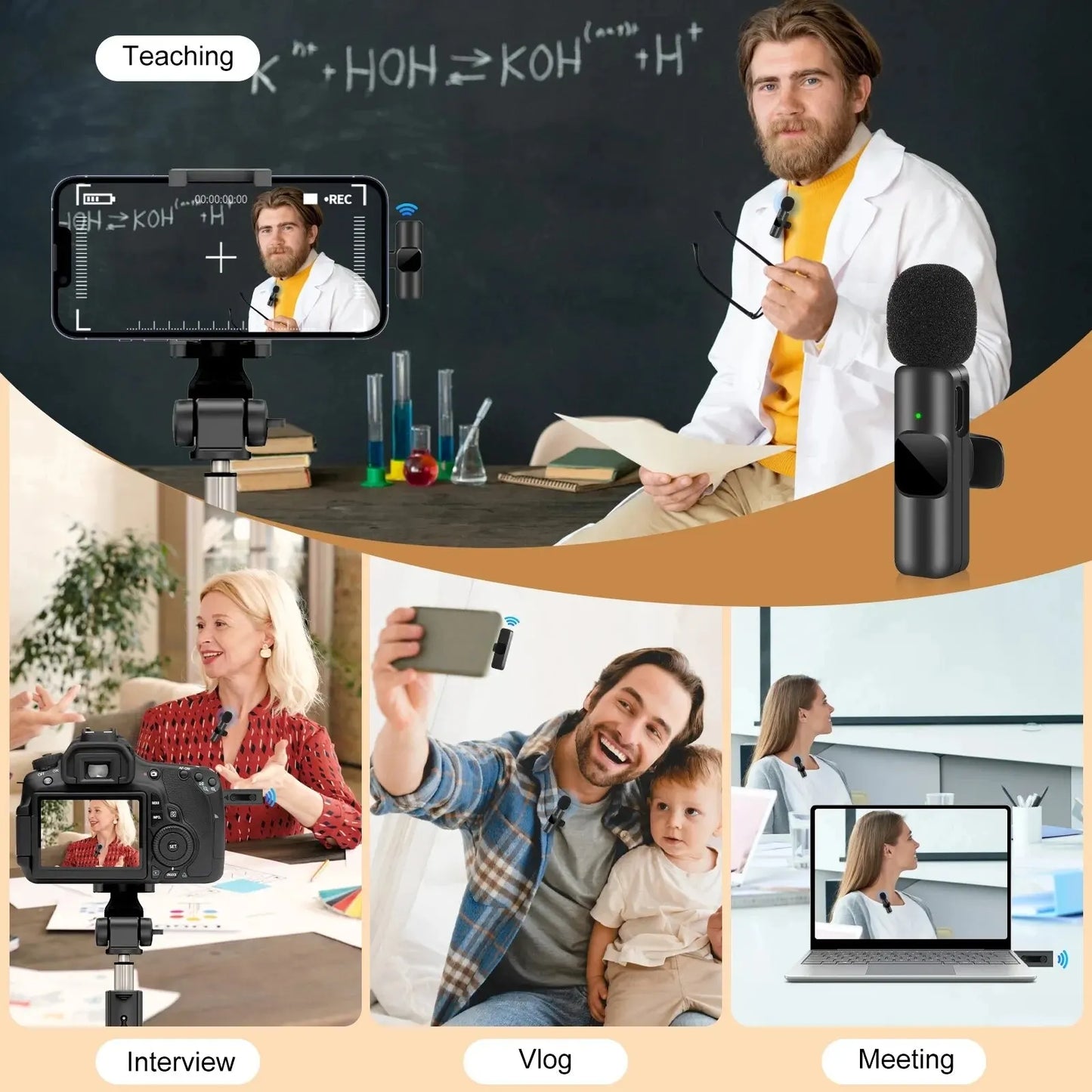 Wireless Lavalier Microphone for iPhone & Android – Clip-On Mic for Video Recording